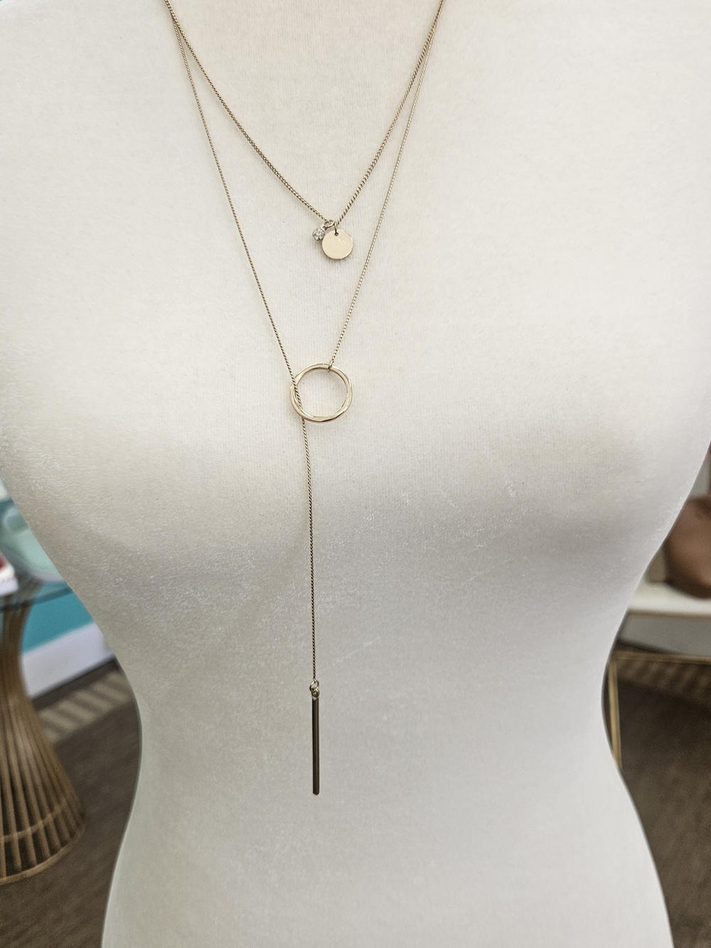 Gold Layered Circle Lariat Necklace - Women Jewelry